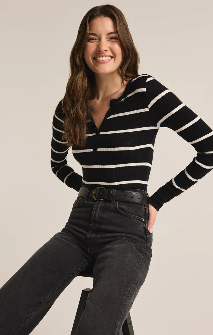 Z Supply Scarlett Black Rib Stripe Henley Top main image 0